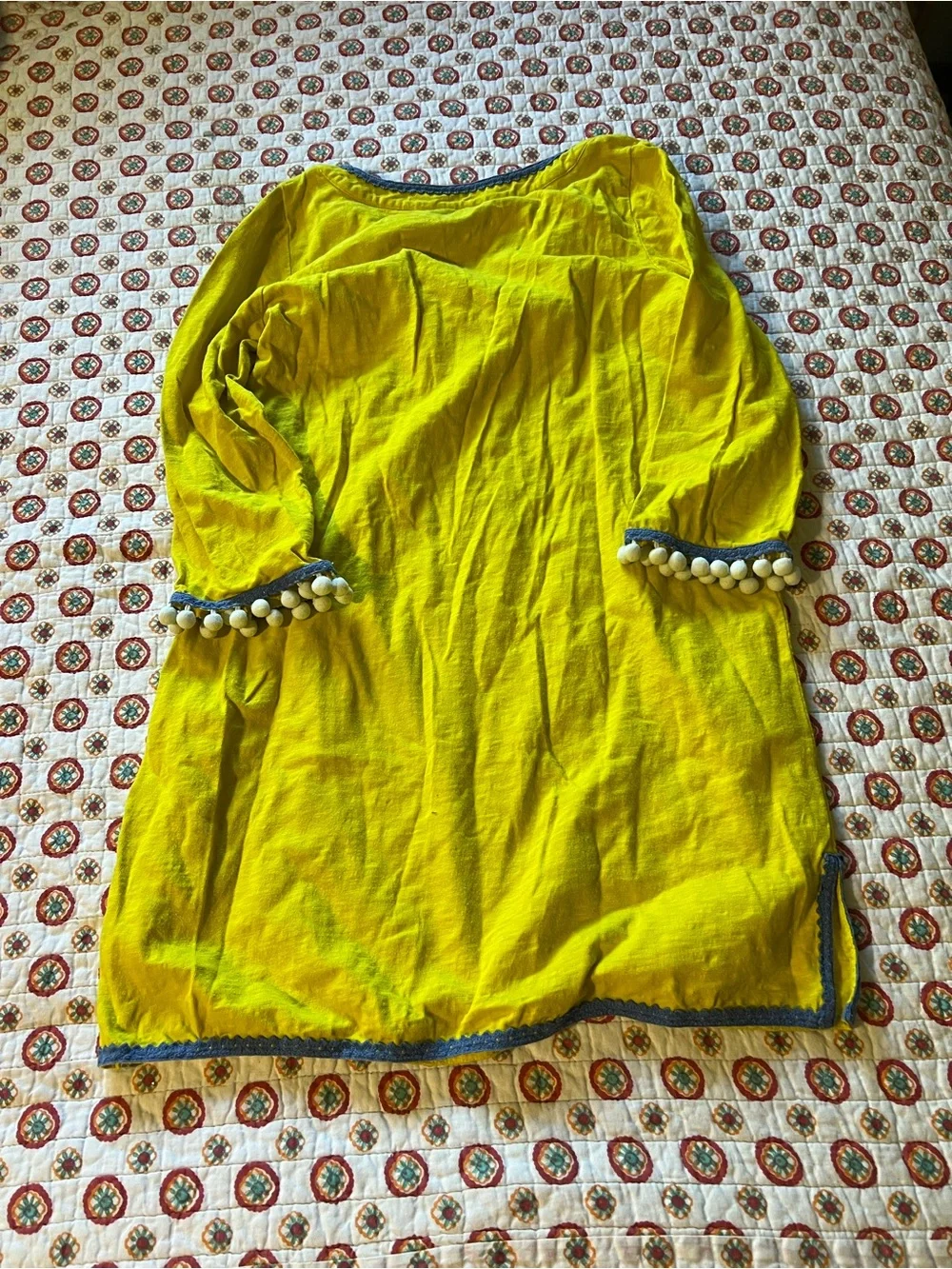 Boden Kasia Yellow Pom Swim Coverup Tunic Dress size 4 / small